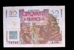 JC, Billet, France, Cinquante, 50 Francs Le Verrier, 19-5-1949, 2 Scans - 50 F 1946-1951 ''Le Verrier''