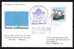 1998 Dresden - Hamburg   Lufthansa First Flight, Erstflug, Premier Vol ( 1 Card ) - Other (Air)