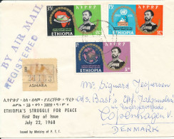 Ethiopia Registered FDC 22-7-1968 Ethiopia's Struggle For Peace Complete Set Of 3 Sent To Denmark - Ethiopia