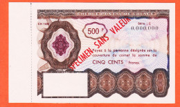 7229 / ⭐ ♥️ CHEQUE POSTAL De VOYAGE 500F Specimen Sans Valeur Outil Dictatique PTT Instruction Personnel POSTE - Fictifs & Spécimens