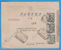LETTRE RECOMMANDEE ESPAGNE DE 1942 - PERFUMERIA PARERA BARCELONA POUR LYON (FRANCE) - CENSURA GUBERNATIVA - Covers & Documents