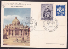 1963 Vaticano - Vatican INTERO POSTALE San Pietro Cartolina Postale L.20 + L.30 Annullo 22/11/63 St. Peter Square - Ganzsachen