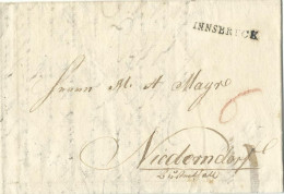 AUTRICHE MARQUE LINEAIRE INNSBRUCK TAXE "6" POUR NIEDEMDORF ( SUISSE ) DE 1832  LETTRE COVER - ...-1850 Prephilately