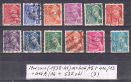 France Type Mercure (1938-41) Y/T N°406/08 + 410/13 + 414A/16 + 538 Oblitérés (lot 3) - 1938-42 Mercurius