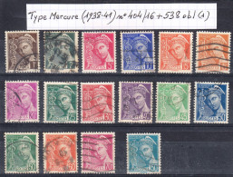 France Type Mercure (1938-41) Y/T N° 404/16 + 538 Oblitérés (lot 1) - 1938-42 Mercure