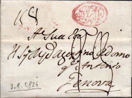 D9 - LETTERA PREFILATELICA DA NAPOLI A GENOVA 1824 - 1. ...-1850 Prephilately