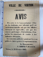 Ancienne Affiche Ww1 (avis) De Virton 1917 - 1914-18