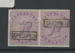 41.A. 1Fr Non émis En Paire Avec SPECIMEN.  Coté  280-€.  Léopold II * Avec Colle - Proofs & Reprints