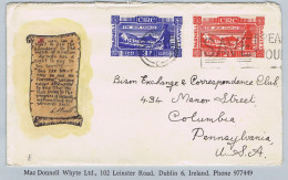 Ireland 1946 Davitt And Parnell Set On Unusual Illustrated Cover To USA Tied Dublin Machine 17 SEP 1946 - Storia Postale