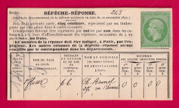 CARTE DEPECHE REPONSE PIGEONGRAMME N°20 NEUVE REPONSE AU QUESTION DE ST FLOUR CANTAL LETTRE - Krieg 1870