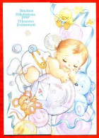 Carte Naissance Sincères Félicitations Pour Heureux Evenement  Bébé Jouets Dépliante Pailletée Carte Vierge TBE - Geburt