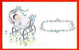 Carte Avis De Naissance Faire Part Bébé Landau Fleurs Carte Vierge TBE - Geburt