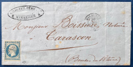 Lettre De Marseille Empire N°15a Bleu Laiteux Oblitéré PC 1896 Belles Marges Tres Frais Pour TARASCON Signé ROUMET - 1852 Luigi-Napoleone