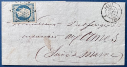 Lettre Napoleon Présidence N°10 25c Bleu Oblitéré étoile + Dateur T15 " 7 /PARIS / 7 / 60 " Arrivée Cursive Les ORMES RR - 1852 Luigi-Napoleone