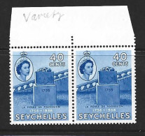 Seychelles 1956 French Colony Bicentennial 40c Pair With R8/1 Variety MNH - Seychellen (...-1976)