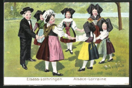 Präge-AK Kinder In Elsass-lothringische Trachten  - Costumes