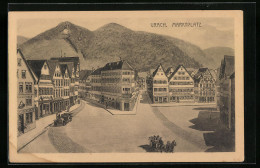 Künstler-AK Urach, Marktplatz Mit Gasthaus Zum Waldhorn, Cafe Und Geschäften  - Bad Urach