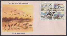 Inde India 1994 FDC Waterbirds, Bird, Birds, Duck, Teal, Stork, Crane, Mountain, Se-tenant Block, First Day Cover - Covers & Documents