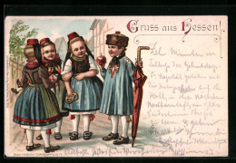 AK Gruss Aus Hessen, Kinder In Hessischer Tracht  - Costumes
