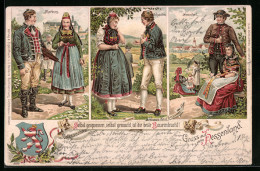 Lithographie Marburg, Schwlam, Nenndorf, Paare In Hessischen Trachten  - Costumes
