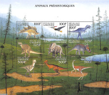 Gabon 2000 Preh. Animals 9v M/s, Stegosaurus, Mint NH, Nature - Prehistoric Animals - Neufs