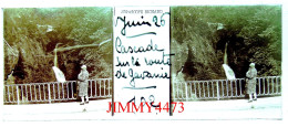Juin 1926 - Cascade Sur La Route De Gavarnie - Plaque De Verre En Stéréo - Taille 44 X 107 Mlls - Plaques De Verre