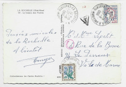 COCTEAU 20C TYPE 2 SEUL CARTE LA ROCHELLE 27.8.1965 POUR LE PERREUX TAXE FLEURS 30C - 1961 Maríanne De Cocteau