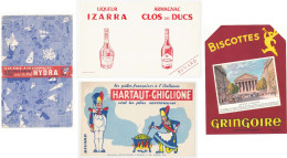 Lot De 4 Buvards (18) GRINGOIRE - HARTAUT- GHIGLIONE - HYDRA - IZARRA CLOS DES DUCS -  Avec Défauts :taches,* - Collections, Lots & Series