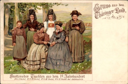 Lithographie Gruß Aus Dem Thüringer Land, Brotteroder Trachten Aus Dem 19. Jahrhundert - Costumes