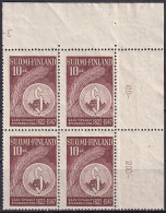 FINNLAND 1947 Mi-Nr. 340 ** MNH Eckrand-Viererblock - Ungebraucht