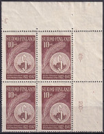 FINNLAND 1947 Mi-Nr. 340 ** MNH Eckrand-Viererblock - Ongebruikt