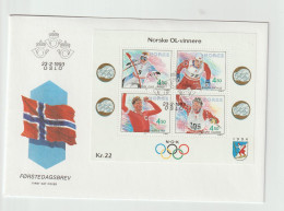 Norway FDC 1993 Norwegian Gold Medal Winners In Olympic Games Souvenir Sheet. Postal Weight 0,040 Kg. Please Read Sales - FDC