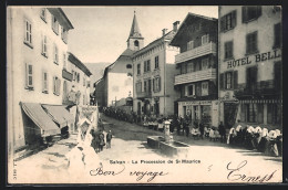 AK Salvan, La Procession De St. Maurice, Hotel  - Salvan