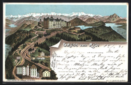 Lithographie Rigi, Bergbahn Auf Der Fahrt Zum Hotel Um 1900  - Andere & Zonder Classificatie