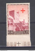 1951 San Marino, N. 369b Croce Rossa Non Dentellato Orizzontalmente - MNH** - Varietà & Curiosità