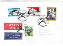 Saint Marin - Lettre Exprès De 1987 - Oblit San Marino - Exp Vers Kirchheim - Avions - Voitures - Cachet De Mindelheim - - Brieven En Documenten