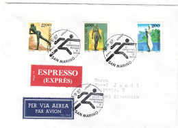 Saint Marin - Lettre Exprès De 1987 - Oblit San Marino - Exp Vers Kirchheim - Sculptures - Cachet De Mindelheim - - Lettres & Documents