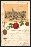 Lithographie Mannheim, Markttreiben Auf Dem Marktplatz, Glücksklee  - Mannheim