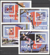 Niger 1996, Olympic Games In Nagano. Ice Hockey, Skiing, Bird, 4BF - Invierno 1998: Nagano