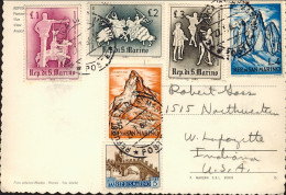 1966-San Marino Cartolina Per Gli U.S.A. Con Bella Affrancatura Multicolore (sei - Storia Postale