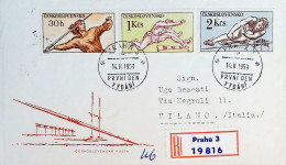 1959-CECOSLOVACCHIA Sport Serie Cpl. (1001/6) Due Fdc Raccomandate Per Italia - FDC