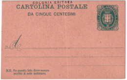 1891-Eritrea Cartolina Postale 5c. Verde Stemma Cat.Filagrano C 1 - Eritrea