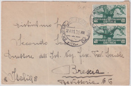 1936-Eritrea Coppia 25c.Baobab Posta Militare N.70 Su Lettera - Eritrea