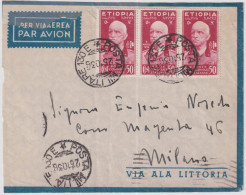 1936-Etiopia Striscia Del 50c. Effigie Di V.E.III Annullo PM 130 E Del 25.10 - Ethiopie