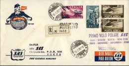 1957-catalogo Pellegrini N.706 Euro 150, I^volo SAS Bollo Violetto Polare (giro  - Briefe U. Dokumente