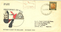 1953-Nuova Zelanda I^volo KLM Christchurch Amsterdam.Cachet - Luchtpost