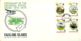 1974-Falkland S.4v."anniversario Dell'UPU"su Fdc Illustrata - Falkland