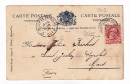 Carte Postale Bruxelles 1908 Belgique Léopold II Perforé Saint Julien De Peyrolas Gard Lion De Waterloo - 1863-09