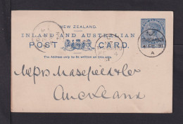 1891 - 1 P. Ganzsche Ab TEAWAMUTU Nach Auckland - Briefe U. Dokumente