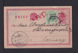 1902 - 1 P. Überdruck-Ganzsache Mit Zufrankatur Nach Deutschland - Roter Stempel "PBO" - État Libre D'Orange (1868-1909)